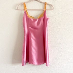 Poster Girl Pink Satin Orange Lace Trim Mini Dress Barbie Inspired